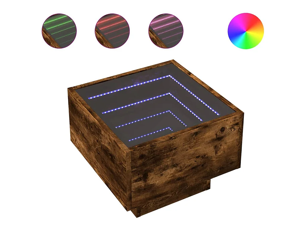 Table d'appoint et LED chêne fumé 40x40x30 cm bois d'ingénierie