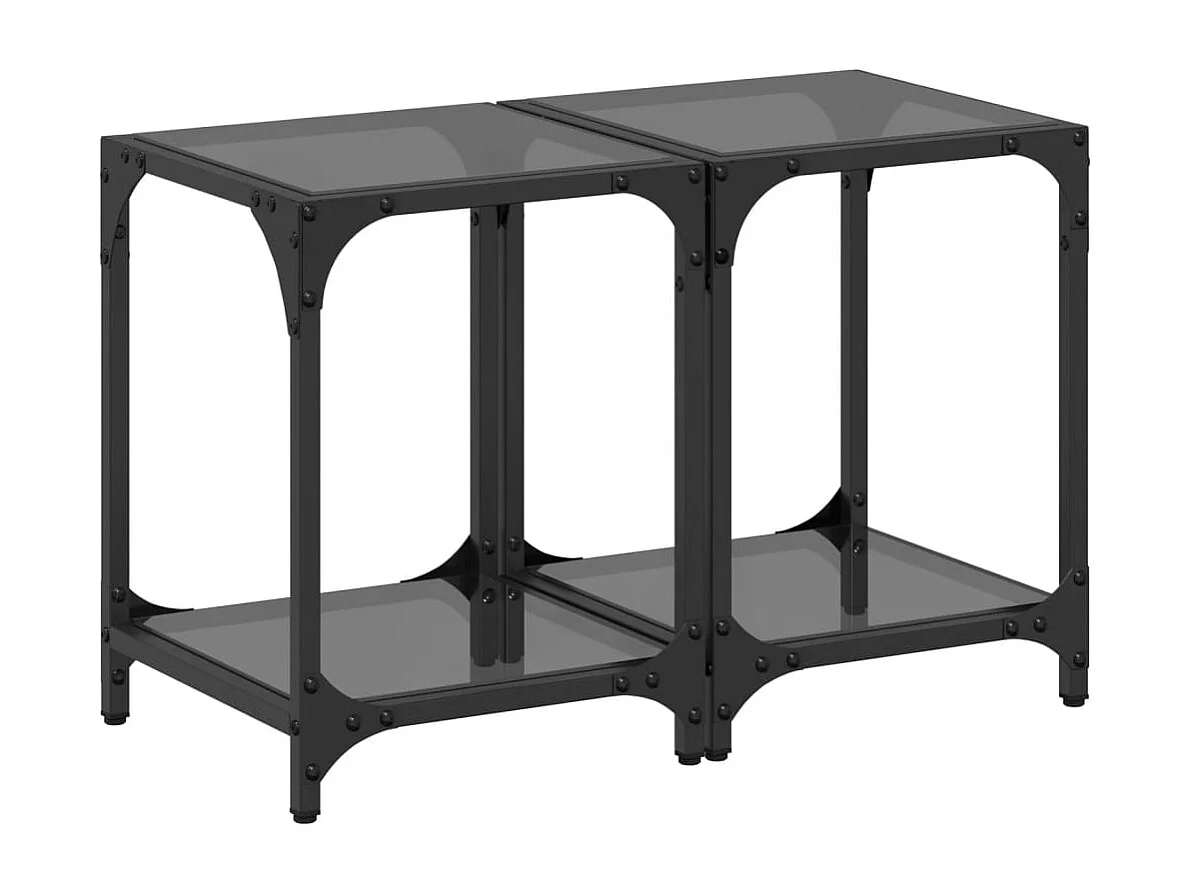 Salontafels 2 st met zwart glazen blad 30x30x40 cm staal