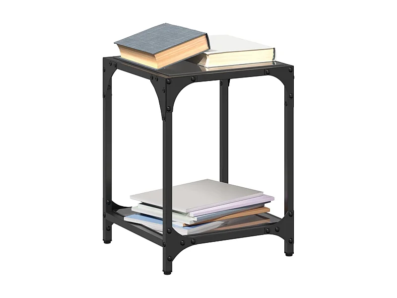 Tavolini da Salotto con Piano Vetro Nero 2pz 30x30x40cm Acciaio