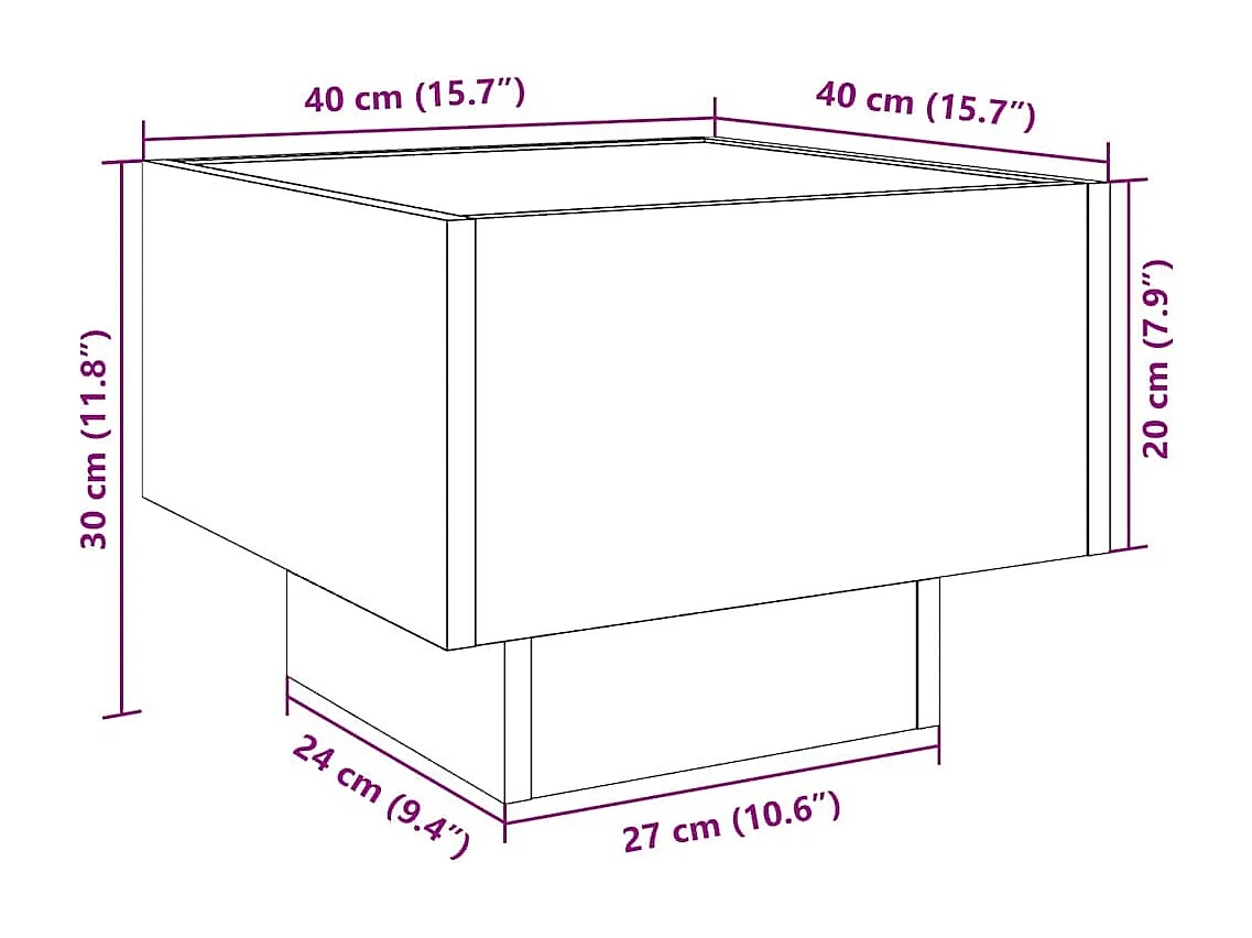 Table d'appoint et LED sonoma gris 40x40x30cm bois d'ingénierie