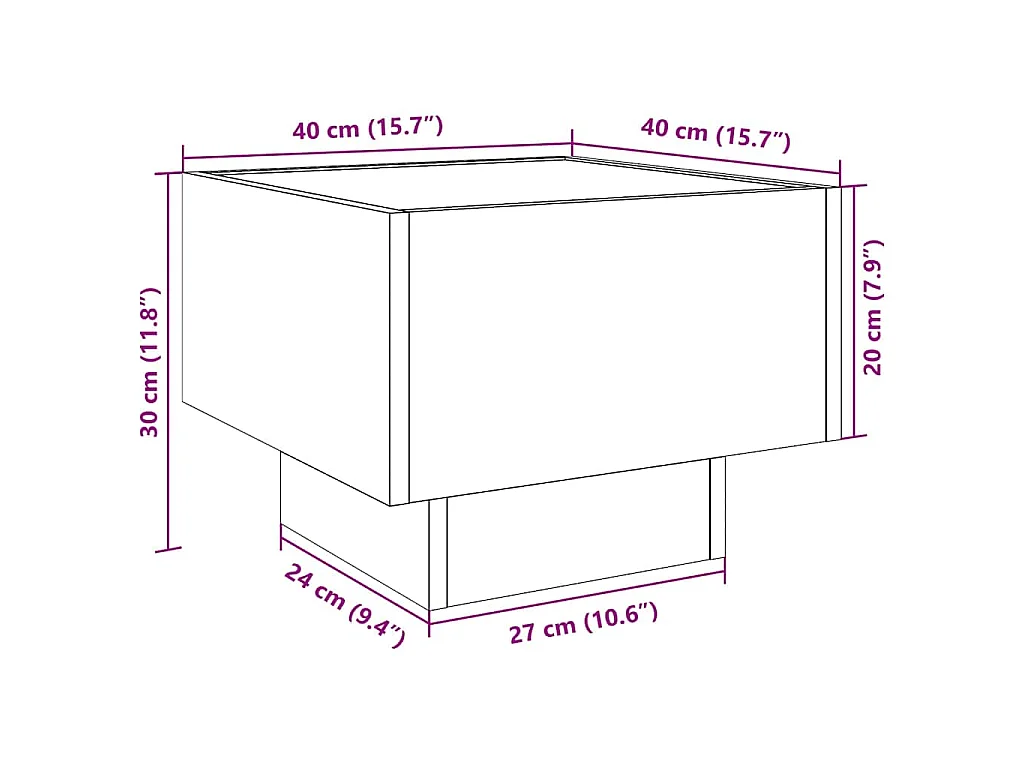 Beistelltisch mit LED Grau Sonoma 40x40x30 cm Holzwerkstoff