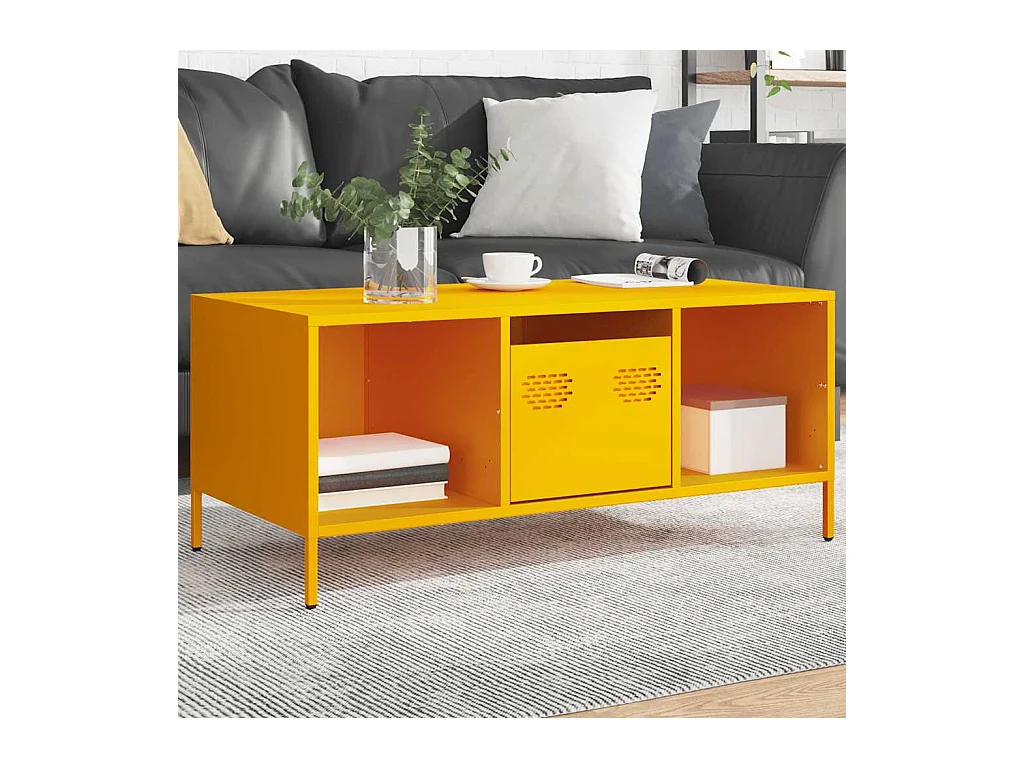 Table basse jaune moutarde 101,5x50x43,5cm acier laminé à froid