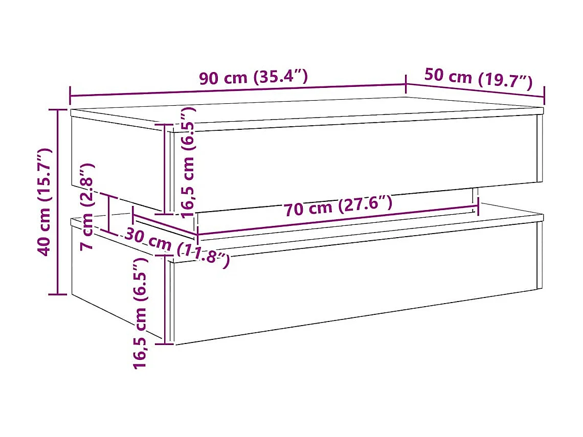 Table basse avec lumières LED chêne artisanal 90x50x40 cm