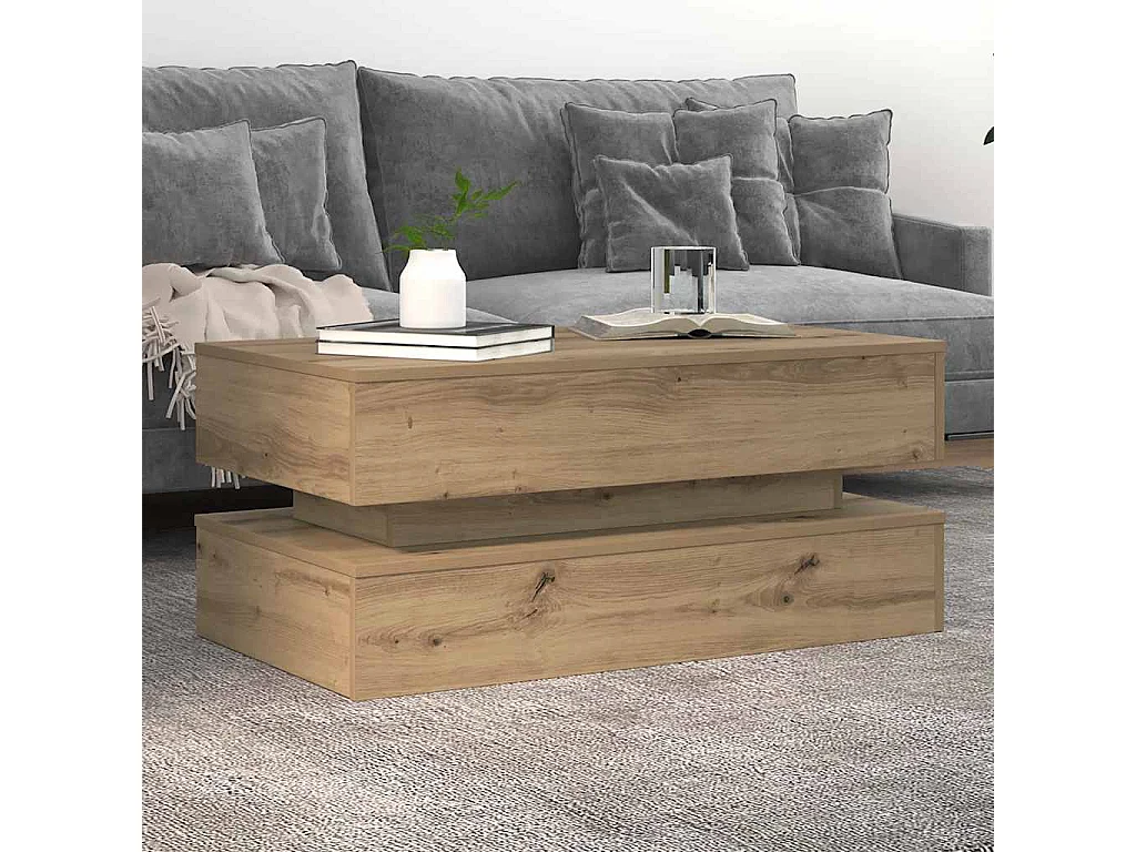 Table basse avec lumières LED chêne artisanal 90x50x40 cm