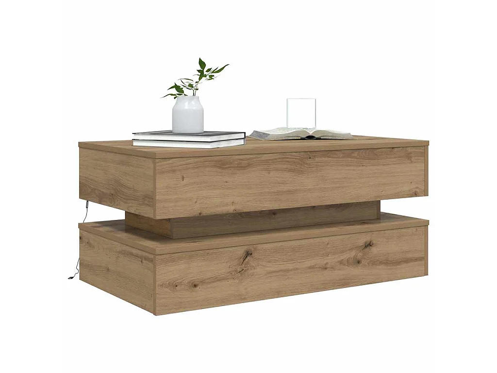 Table basse avec lumières LED chêne artisanal 90x50x40 cm