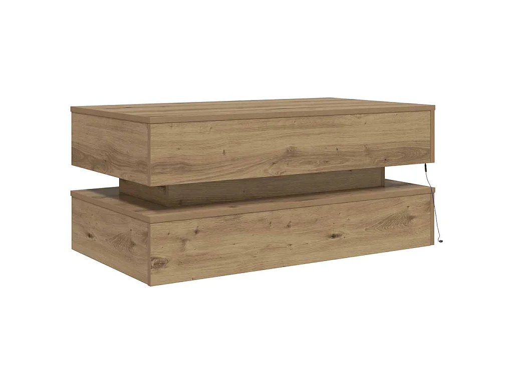 Table basse avec lumières LED chêne artisanal 90x50x40 cm