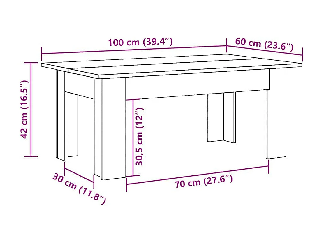 Tavolino Salotto Legno Antico 100x60x42 cm in Legno Multistrato