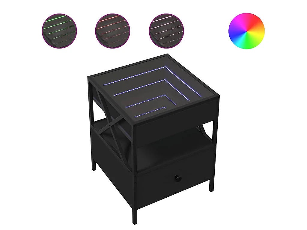 Table basse avec LED Infinity noir 40x40x51 cm