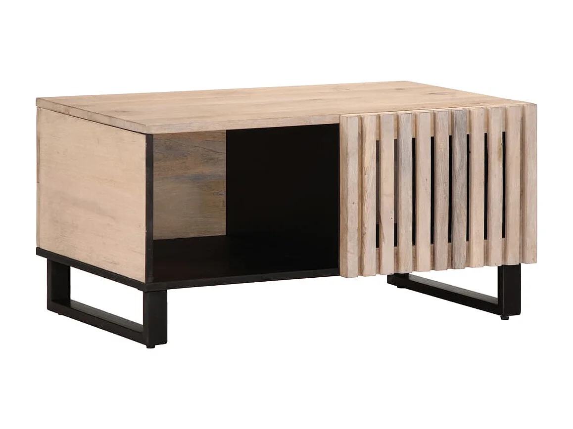 Table basse blanc 80x51x40 cm bois de manguier massif