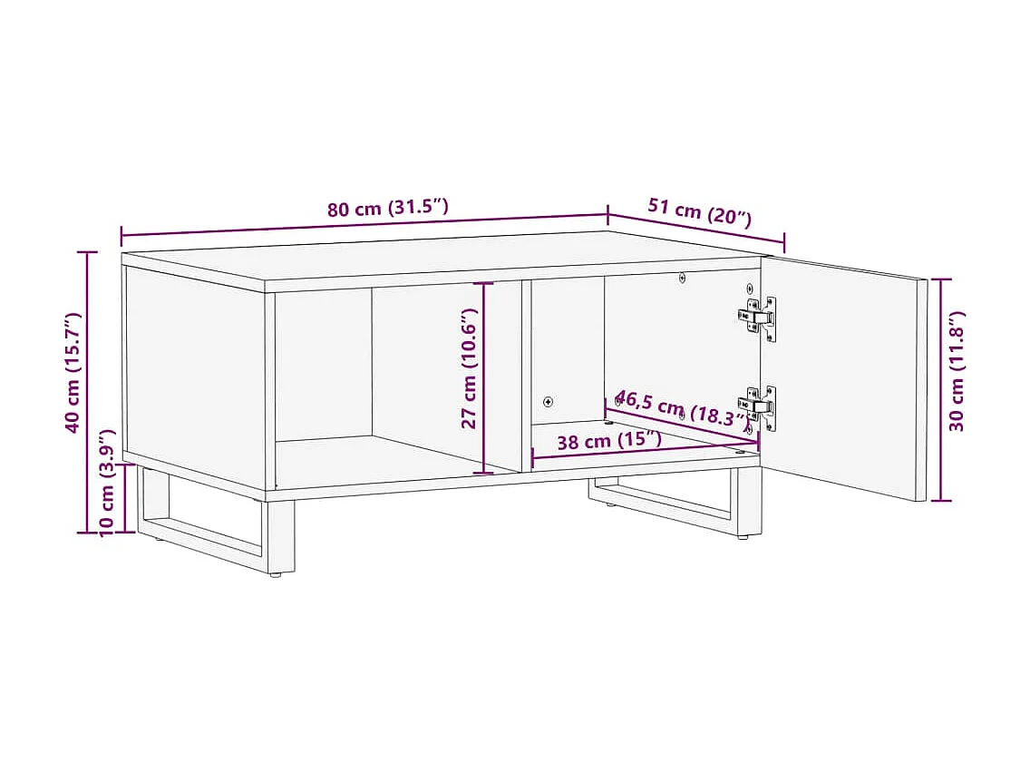 Table basse blanc 80x51x40 cm bois de manguier massif