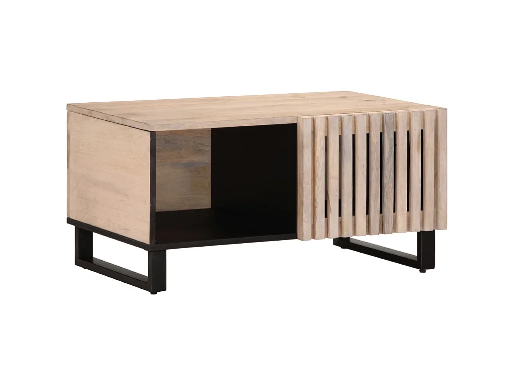 Table basse blanc 80x51x40 cm bois de manguier massif