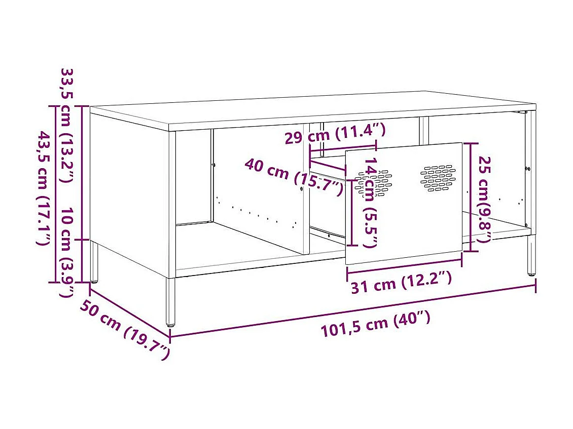 Salontafel 101,5x50x43,5 cm koudgewalst staal zwart