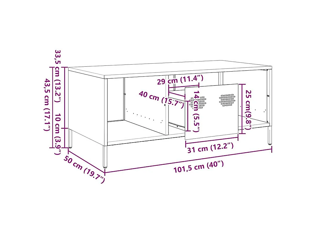 Tavolino Nero 101,5x50x43,5 cm in Acciaio Laminato a Freddo