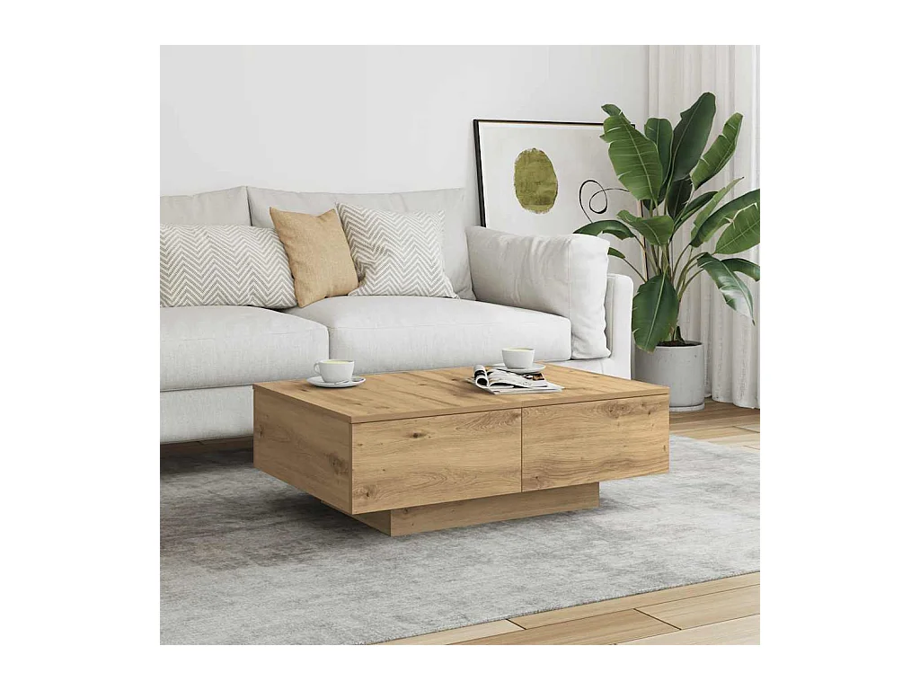 Table basse chêne artisanal 90x60x31 cm bois d'ingénierie