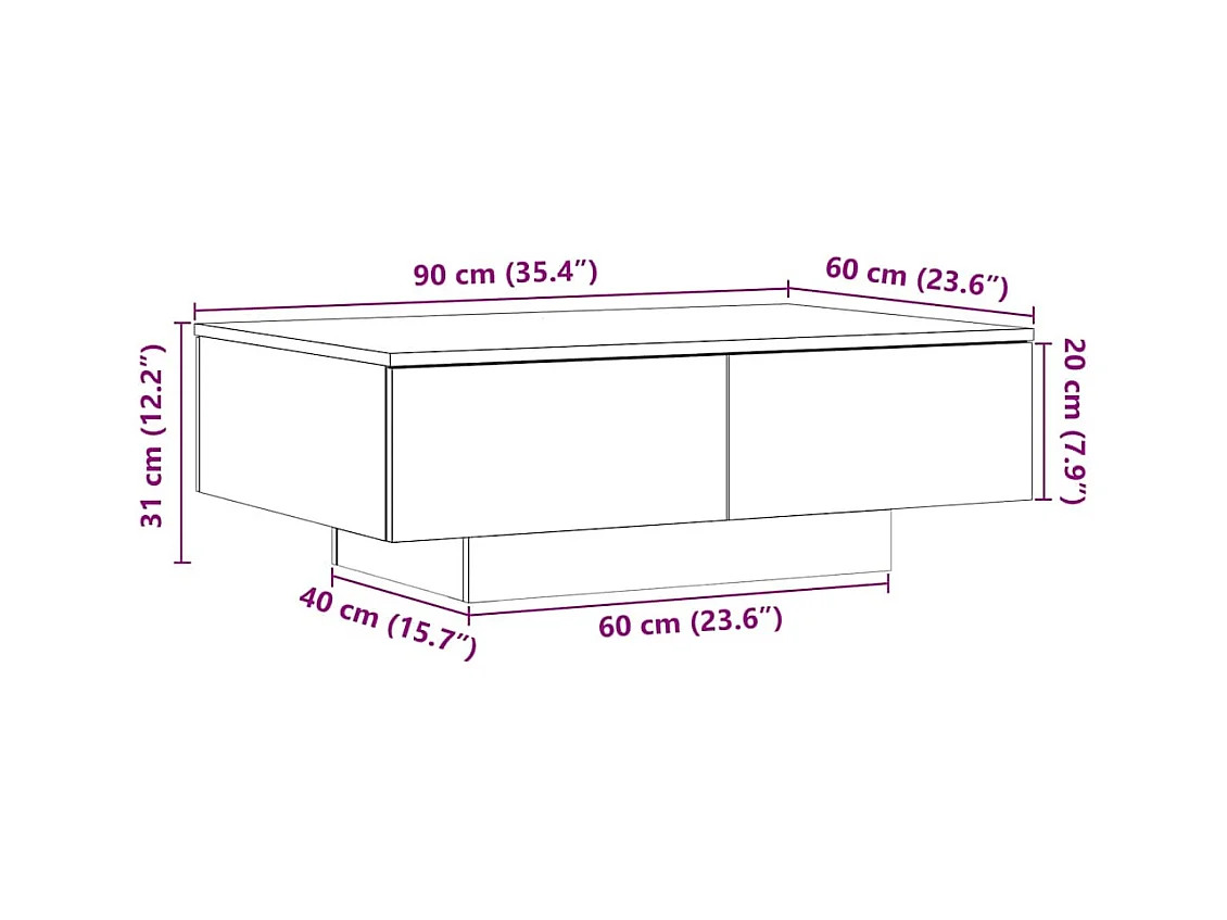 Table basse chêne artisanal 90x60x31 cm bois d'ingénierie