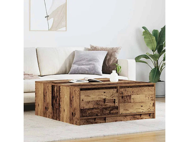 Mesa de centro con cajones madera vieja 100x100x40 cm