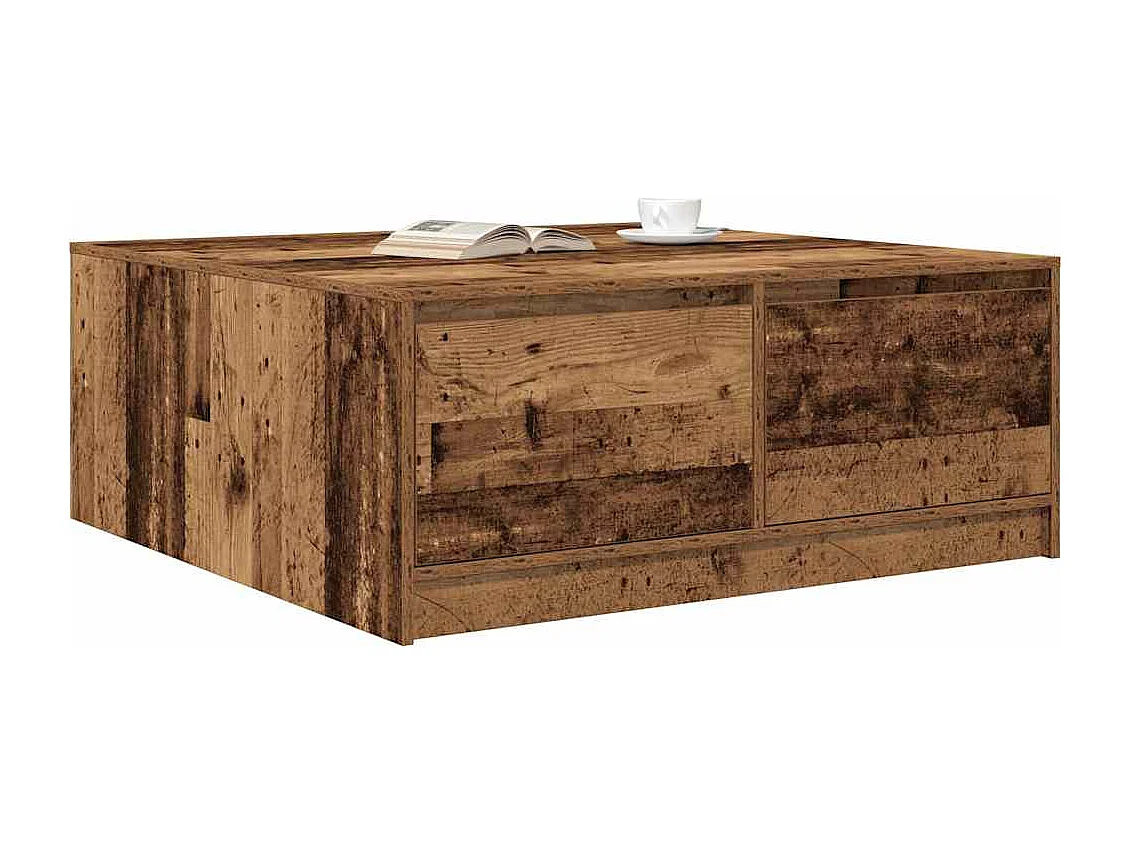 Tavolino da Salotto con Cassetti Legno Antico 100x100x40 cm