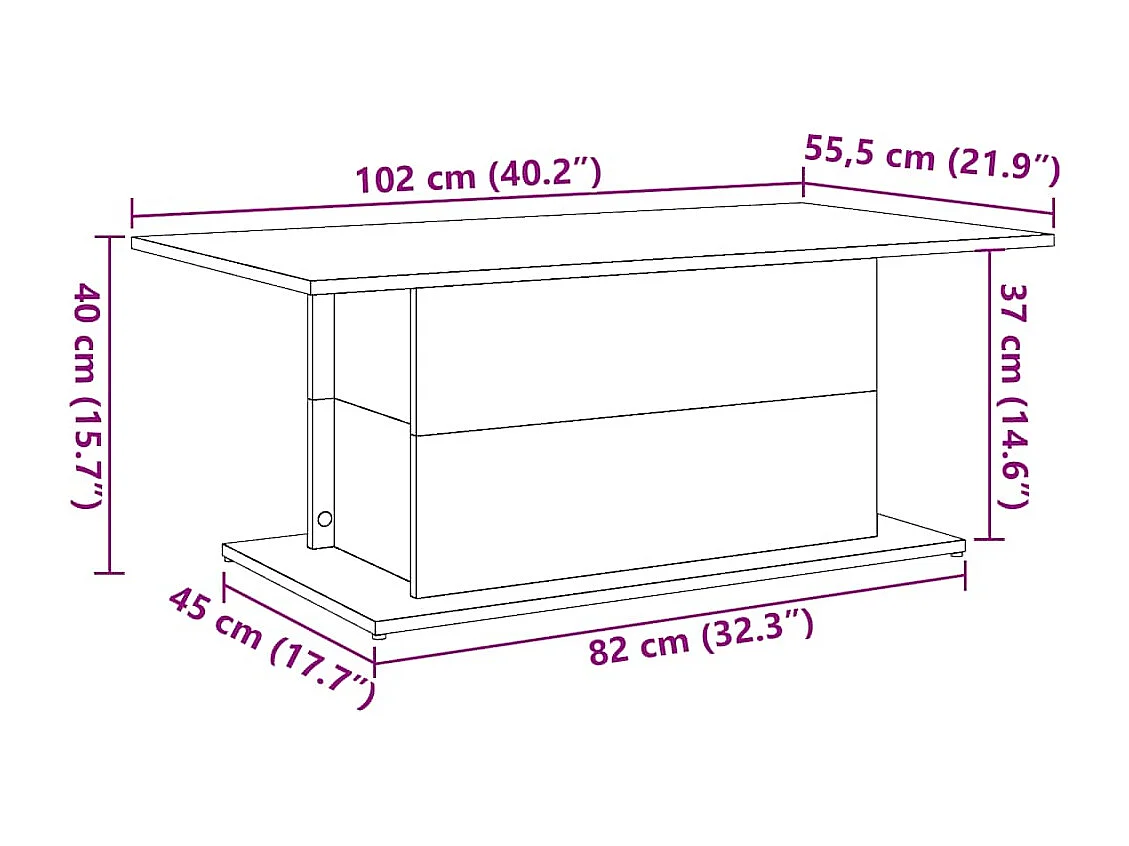 Mesa de centro madera ingeniería envejecida 102x55,5x40 cm