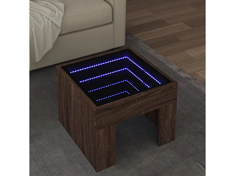 Table basse avec LED infini chêne marron 40x40x30 cm