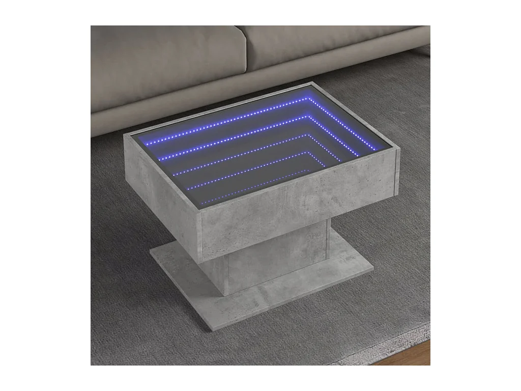 Table basse avec LED gris béton 70x50x45 cm bois d'ingénierie