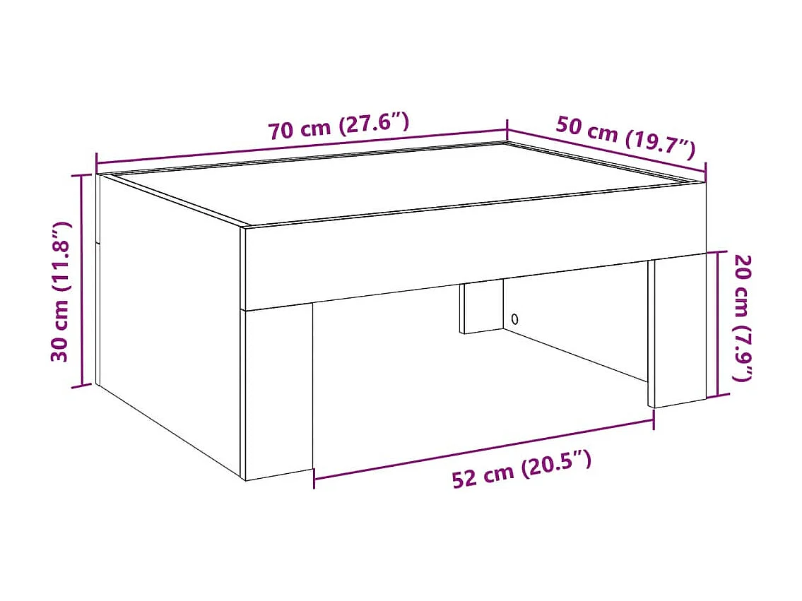 Table basse avec LED infini gris béton 70x50x30 cm