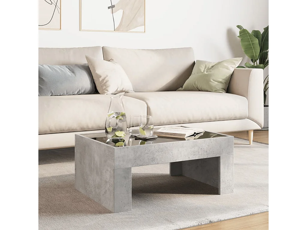 Tavolino da Salotto con LED Infinity Grigio Cemento 70x50x30 cm