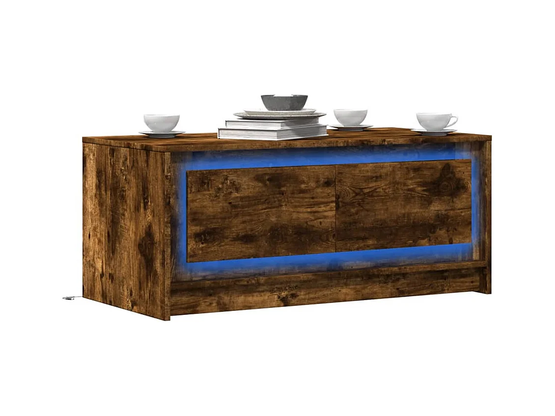 Table basse avec lumières LED chêne fumé ois d'ingénierie