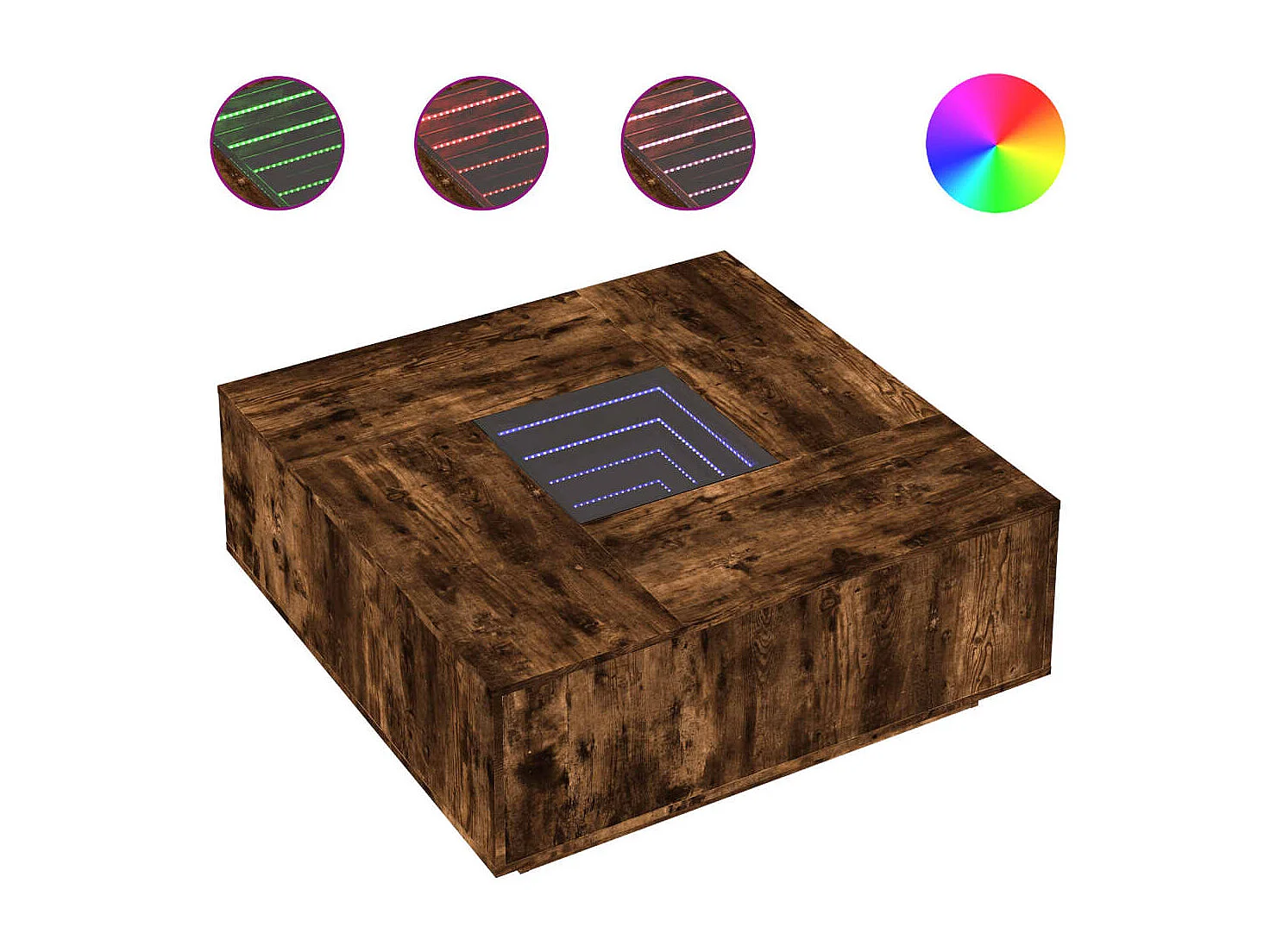 Mesa de centro luzes LED Infinity 100x100x40 cm carvalho fumado