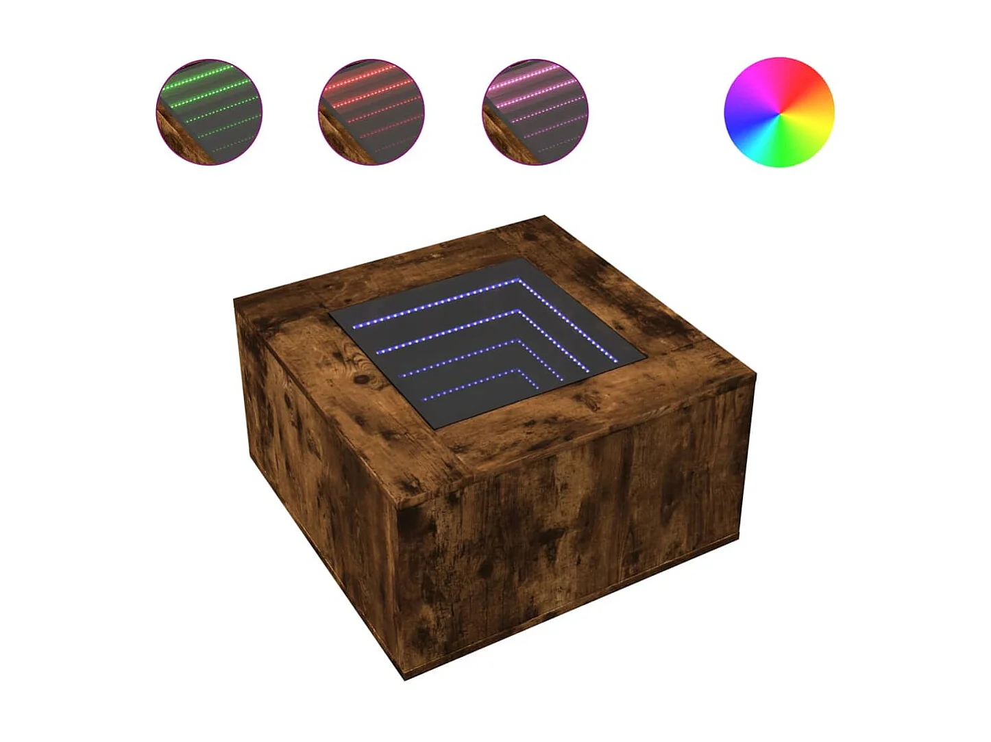 Table basse avec LED chêne fumé 60x60x40 cm bois d'ingénierie