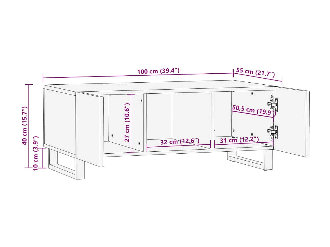 Mesa de centro 100x55x40 cm madeira de acácia maciça