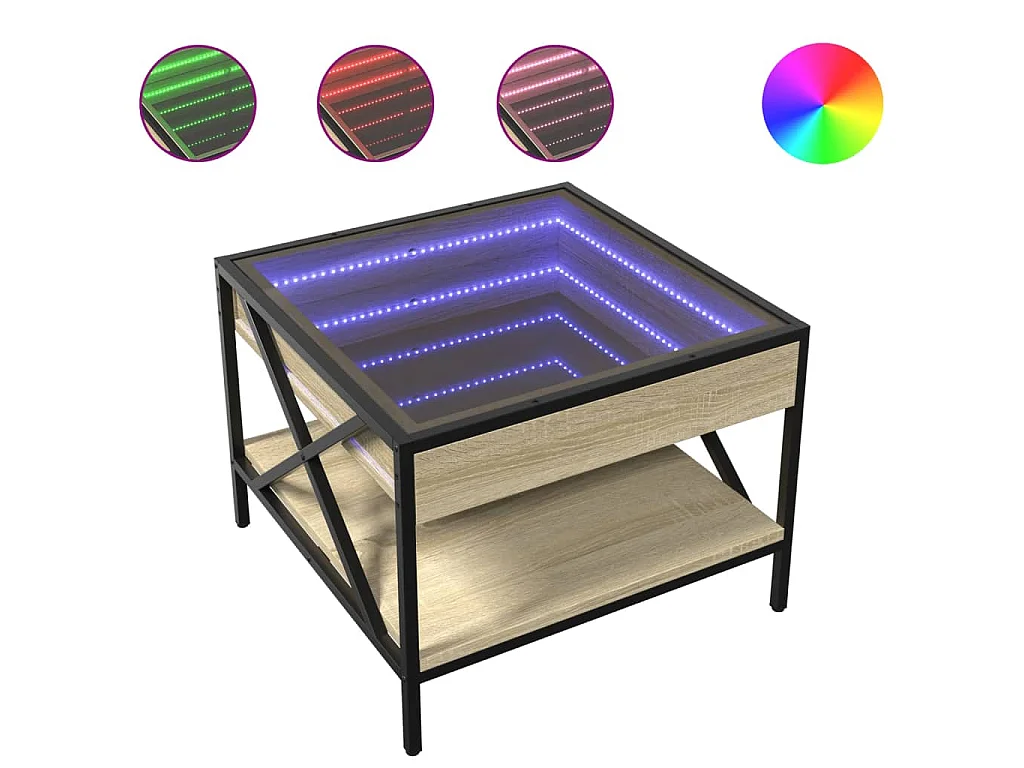 Table basse avec LED infini chêne sonoma 50x50x38 cm