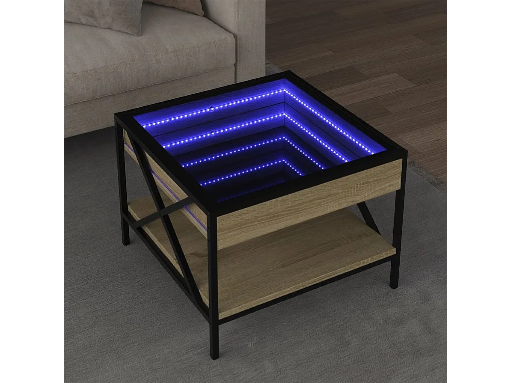 Table basse avec LED infini chêne sonoma 50x50x38 cm