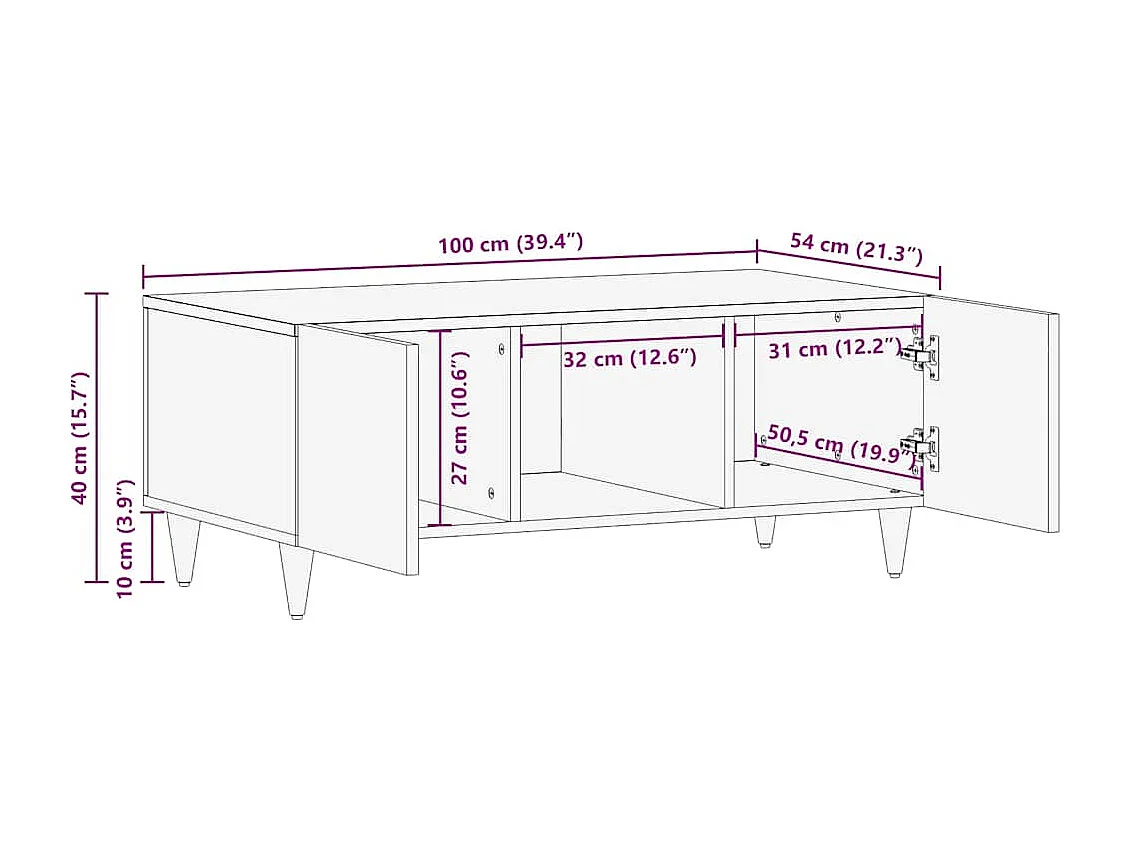 Salontafel 100x54x40 cm massief mangohout lichtgrijs