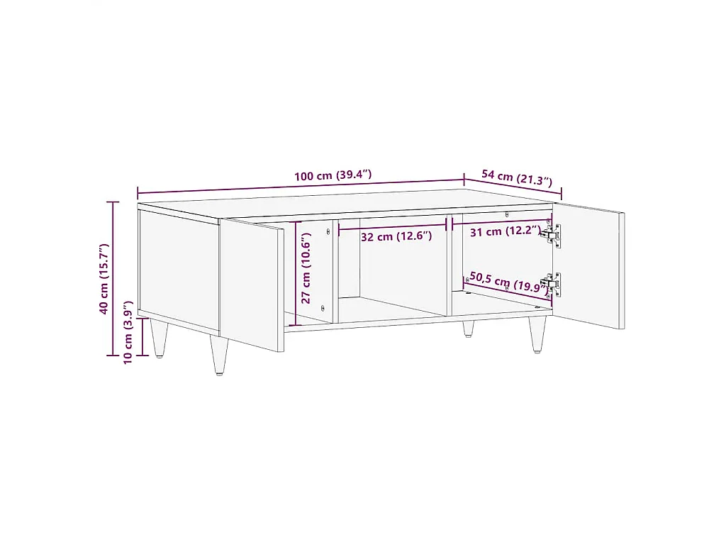 Couchtisch Hellgrau 100x54x40 cm Massivholz Mango