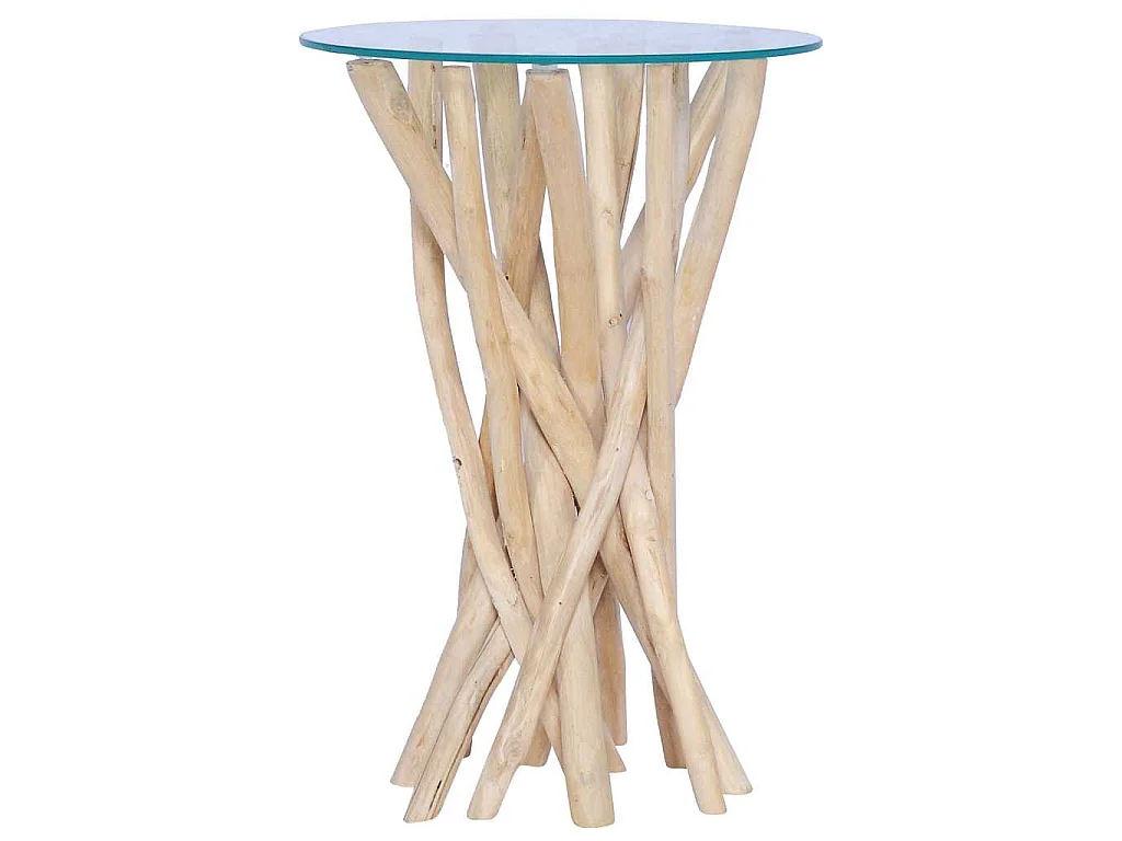 Table basse avec dessus en verre 35x35x50cm Bois de teck massif