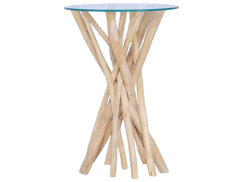 Table basse avec dessus en verre 35x35x50cm Bois de teck massif