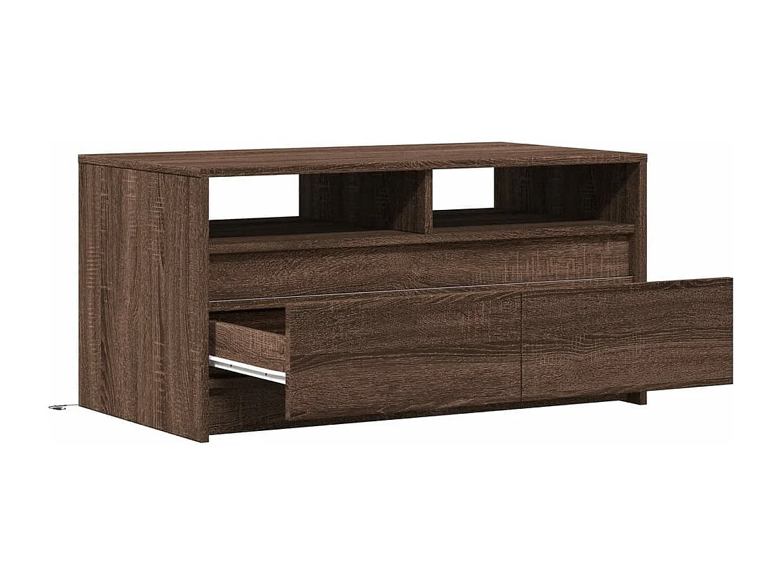 Table basse avec lumières LED chêne marron bois d'ingénierie