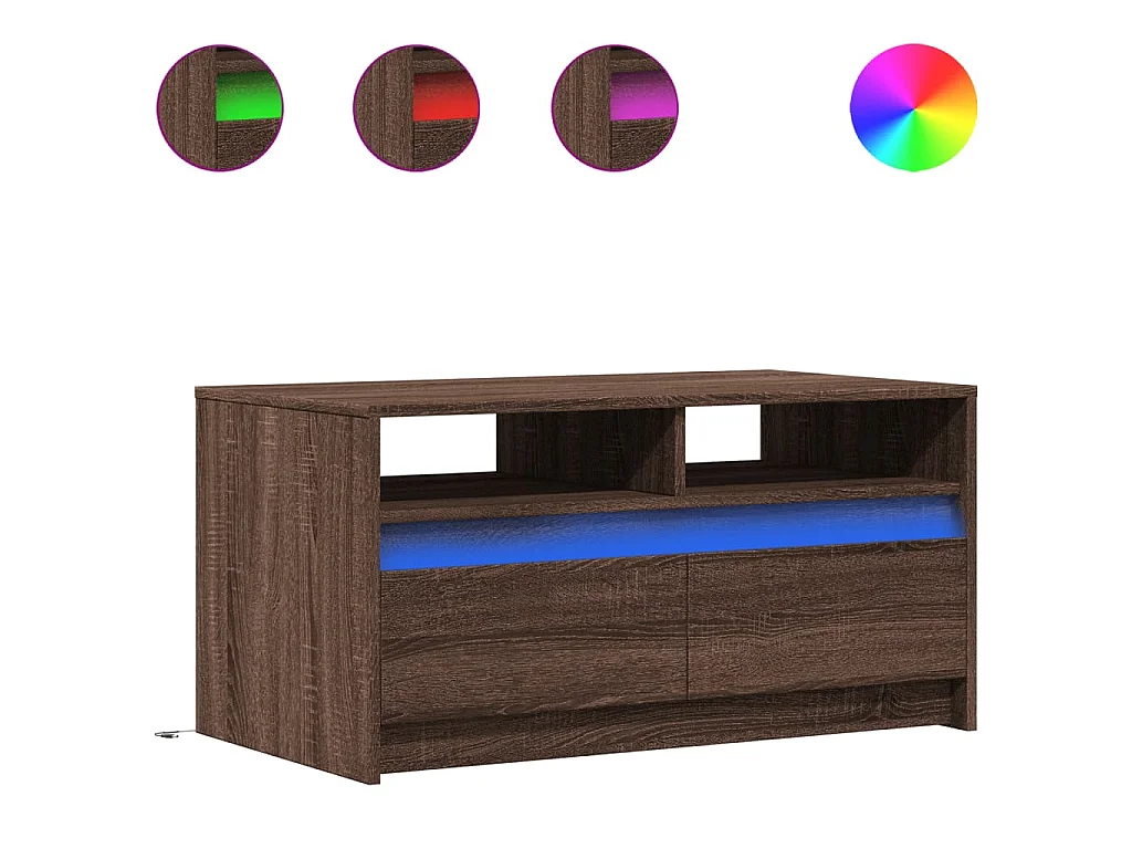 Table basse avec lumières LED chêne marron bois d'ingénierie