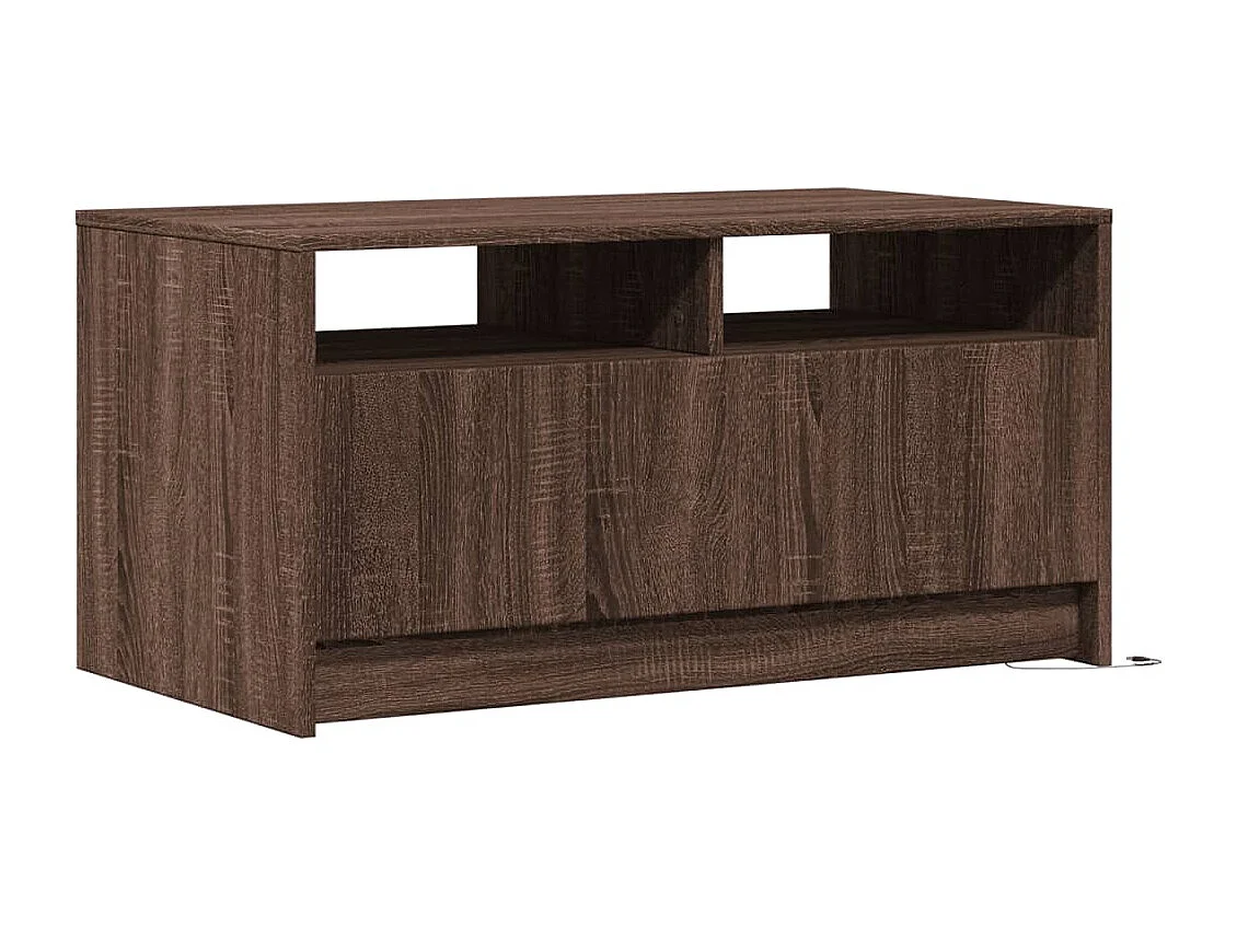 Table basse avec lumières LED chêne marron bois d'ingénierie