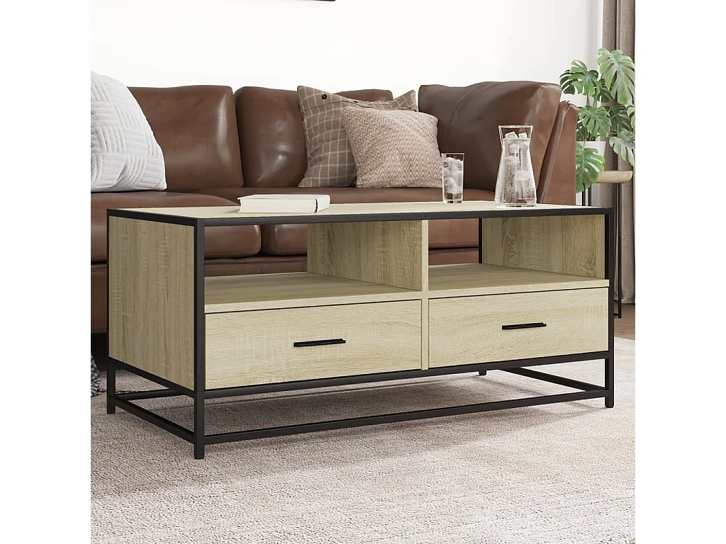 Tavolino Rovere Sonoma 100x50x45 cm Legno Multistrato e Metallo