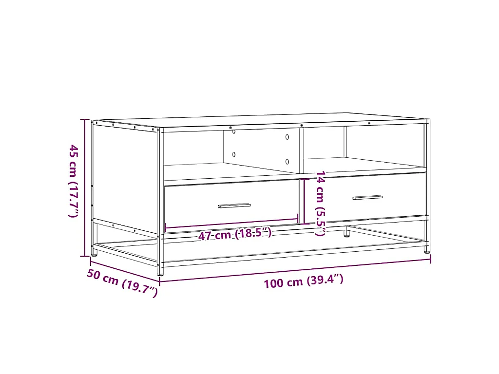 Tavolino Rovere Sonoma 100x50x45 cm Legno Multistrato e Metallo