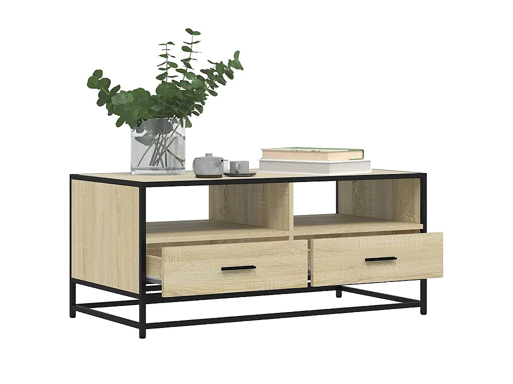 Tavolino Rovere Sonoma 100x50x45 cm Legno Multistrato e Metallo