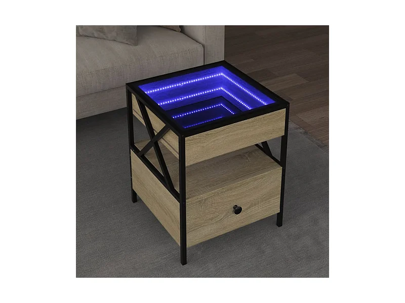 Tavolino da Salotto con LED Infinity Rovere Sonoma 40x40x51 cm