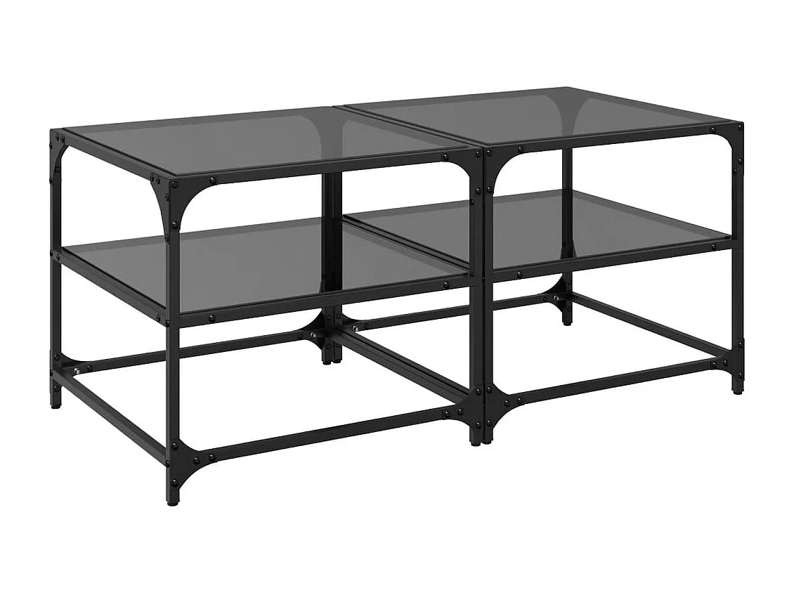 Mesas de centro c/ topo em vidro preto 2 pcs 50x50x45 cm aço