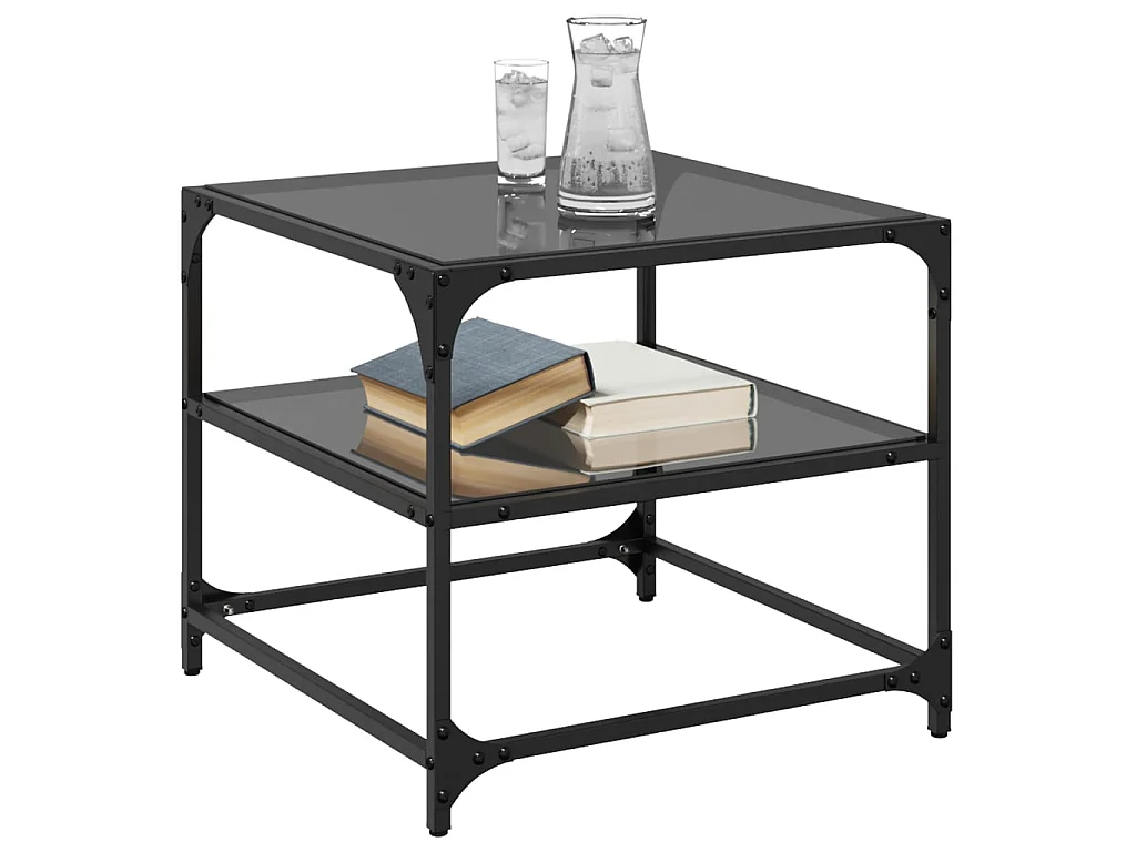 Tables basses avec dessus en verre noir 2 pcs 50x50x45 cm acier