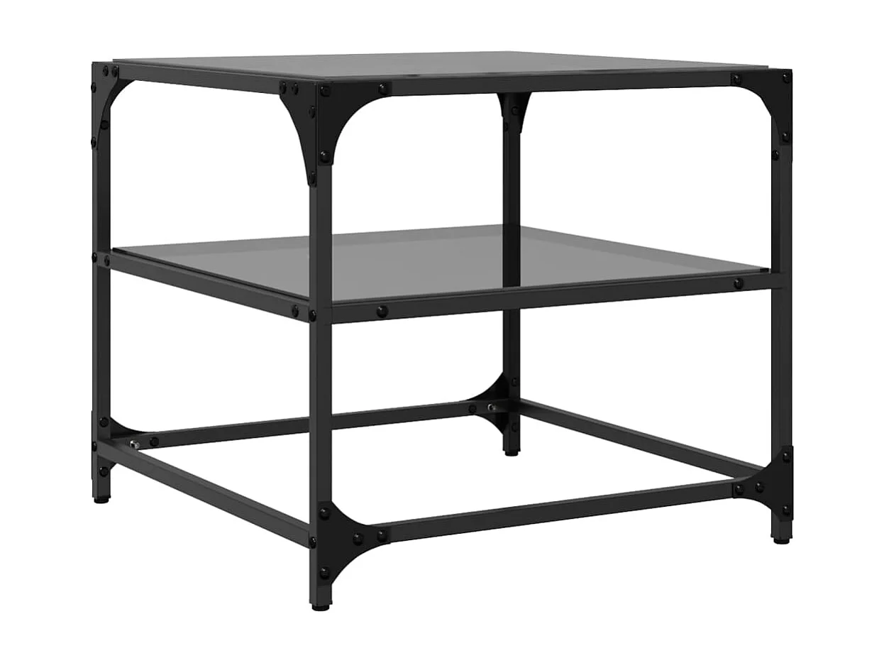 Table basse avec dessus en verre noir 50x50x45 cm acier