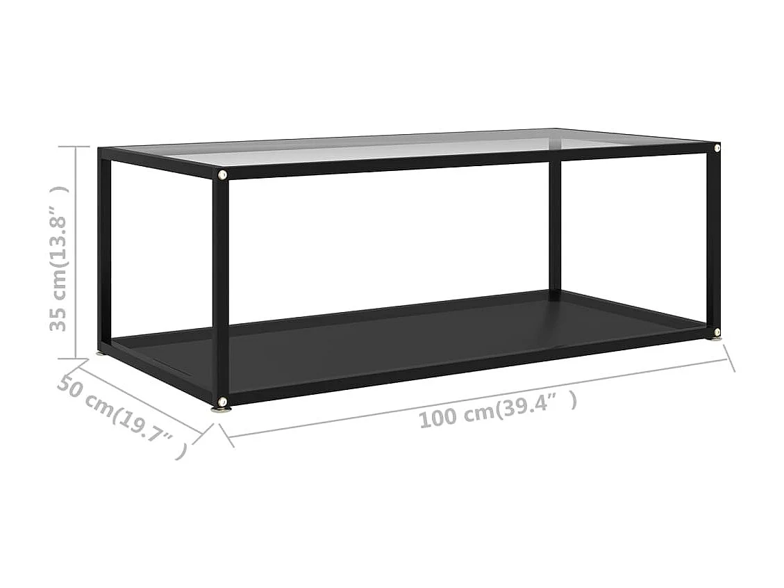 Tavolino Salotto Trasparente e Nero 100x50x35cm Vetro Temperato