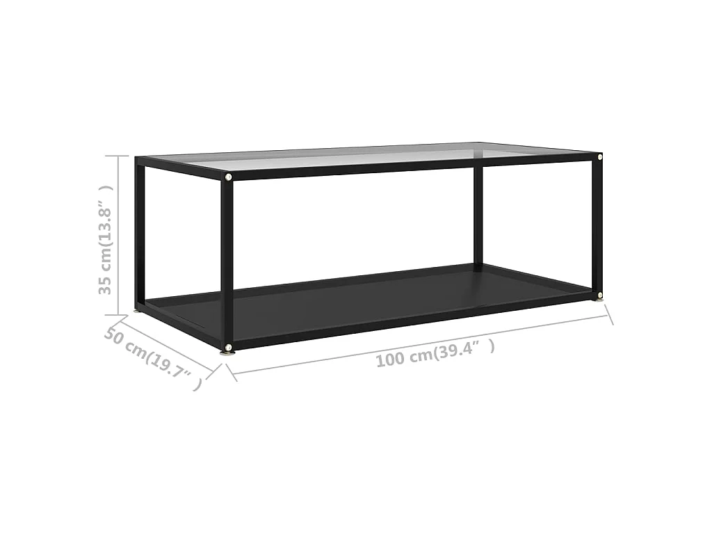 Tavolino Salotto Trasparente e Nero 100x50x35cm Vetro Temperato