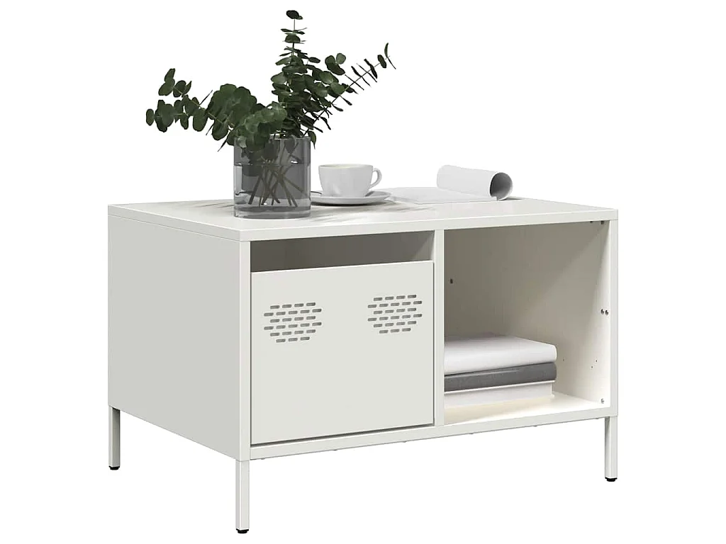 Tavolino Bianco 68,5x50x43,5 cm in Acciaio Laminato a Freddo