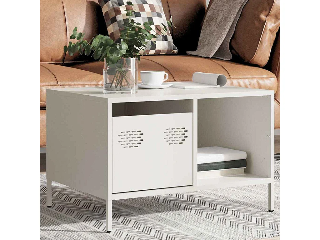 Tavolino Bianco 68,5x50x43,5 cm in Acciaio Laminato a Freddo